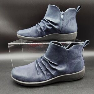 Clarks 9 Navy Blue Cloudsteppers Sillian 2.0 Hi Ruched Ankle Booties Shoe